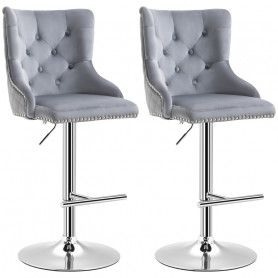 Barstolar 2-Pack Lyx Vintage Grå Silver Höjdjusterbar 65-86 cm