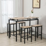 Barbord Group med 4 Barpallar Industriell Design Ek / Svart 120 x 60 x 90 cm