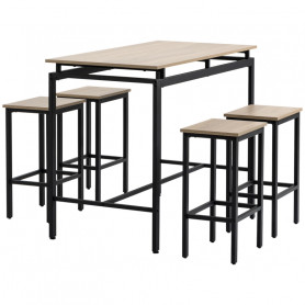 Barbord Group med 4 Barpallar Industriell Design Ek / Svart 120 x 6...