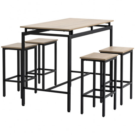 Barbord Group med 4 Barpallar Industriell Design Ek / Svart 120 x 60 x 90 cm