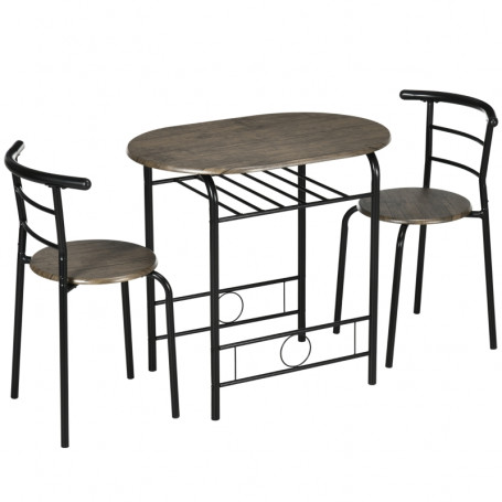 Matgrupp med 2 Stolar Oval 80 x 53 x 75 cm Metall Trä Svart/Brun