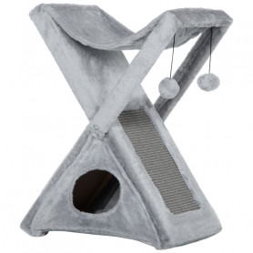 Skrapplatta med kattgrotta, hängmatta & bollar 54,5×32×65 cm grå pl...