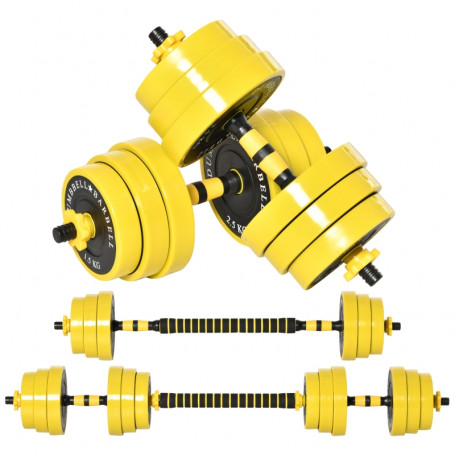 3-i-1 Hantelset 25 kg med 3 st Pinnar, Justerbar, Gul