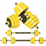 3-i-1 Hantelset 25 kg med 3 st Pinnar, Justerbar, Gul