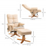 Massagefåtölj med Fotpall Träben, 145° Lutning, Läder Beige