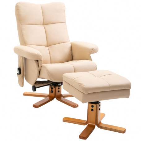 Massagefåtölj med Fotpall Träben, 145° Lutning, Läder Beige