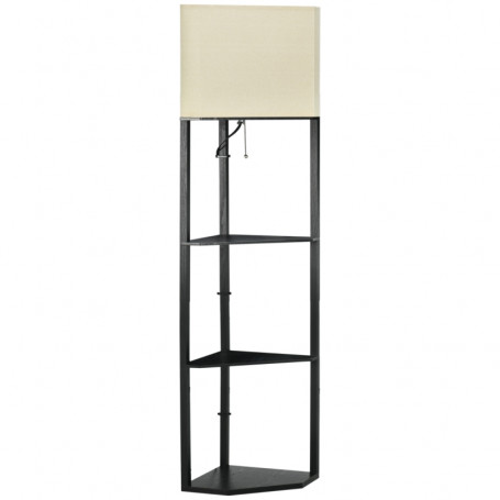 Hörn Golvlampa med 3 Hyllplan, Svart/Vit H.159 cm