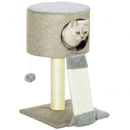 Klösträd H.50 cm med Kattgrotta och Boll Leksak, Beige