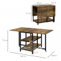 Hopfällbart Matbord med Hyllor 140 x 80 x 75 cm Vintage Brun