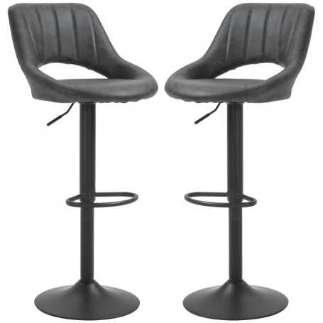Barstolar Set x2 Höjdjusterbara med Fotstöd Grå Läder H. 59-79 cm