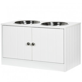 Hundmatningsstation med 2 Rostfria Skålar, Skåpsfack 44L, Magnetdör...