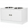 Hundmatningsstation med 2 Rostfria Skålar, Skåpsfack 44L, Magnetdörrar, Vit, 60x30x35,5 cm