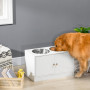 Hundmatningsstation med 2 Rostfria Skålar, Skåpsfack 44L, Magnetdörrar, Vit, 60x30x35,5 cm