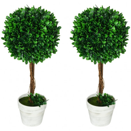 Konstväxt Set x2 Buxbom H. 60 cm Inklusive Konstgjord Mossa och Planter
