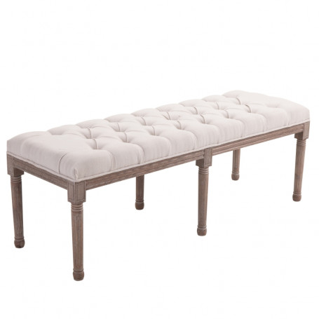 Stoppad Sängbänk Vintage Trä Beige Linne 142 x 47 x 51 cm
