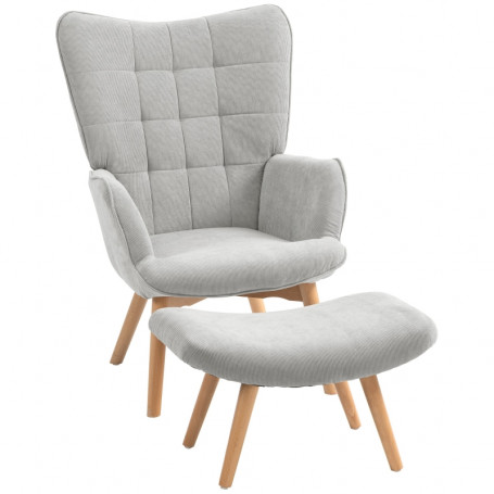 Fåtölj med Fotpall Scandi Design Manchester-look Grå - Trä