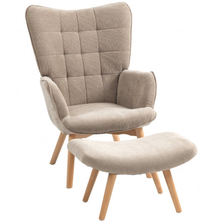 Fåtölj med Fotpall Scandi Design Manchester-look Brun - Trä