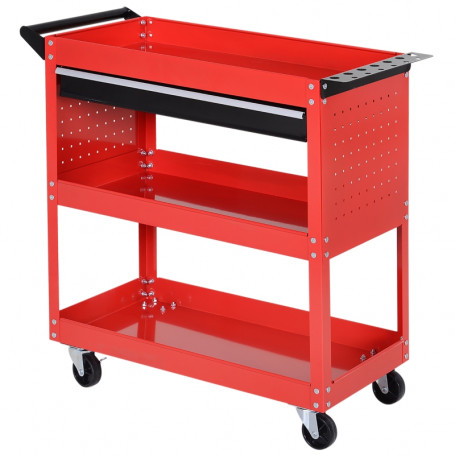 Verktygsvagn 3 Hyllplan med Låda 82 x 35 x 76 cm 60 kg Röd