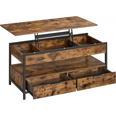 Soffbord med Lyftbar Bordsskiva och 2 Lådor Vintage-Brun 50 x 100 x 63 cm
