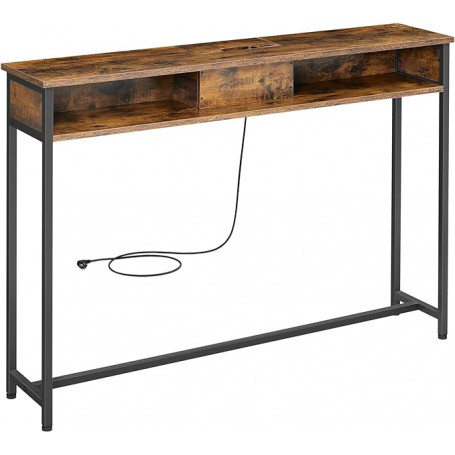 Konsolbord med Inbyggd Eluttag - 2 Fack Vintage brun-svart 120 x 25 x 81 cm