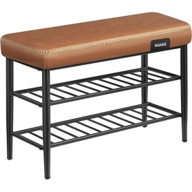 Sittbänk med 2 Skohyllor Vintage Läder Metall Brun "EKHO" 80 x 30 x...