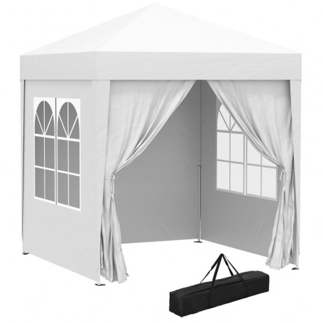 Hopfällbart Paviljong 2 x 2 m Med 4 Avtagbara Sidoväggar och 2 Fönster, Vit