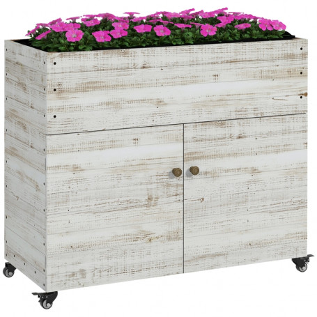 Rullbar Odlingslåda med Skåp 110 x 50 x 95 cm Vintage Grå