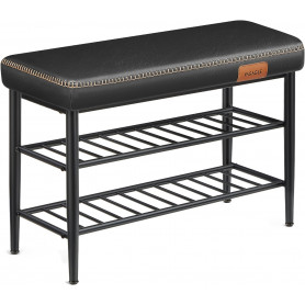 Sittbänk med 2 Skohyllor Vintage Läder Metall Svart "EKHO" 80 x 30 ...