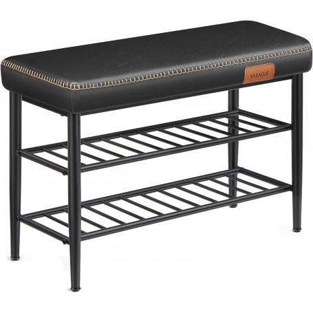 Sittbänk med 2 Skohyllor Vintage Läder Metall Svart "EKHO" 80 x 30 x 50 cm