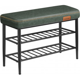 Sittbänk med 2 Skohyllor Vintage Läder Metall Grön "EKHO" 80 x 30 x...