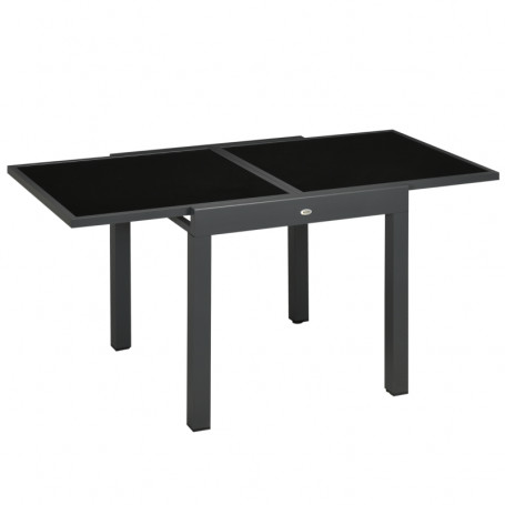 Utdragbart Utebord Glasskiva Aluminium Svart 160 x 80 cm
