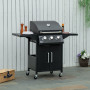 Gasolgrill 3 Brännare Svart med Hjul 121 x 55 x 109 cm