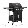 Gasolgrill 3 Brännare Svart med Hjul 121 x 55 x 109 cm