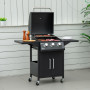 Gasolgrill 3 Brännare Svart med Hjul 121 x 55 x 109 cm