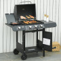 Gasolgrill 3 Huvudbrännare + 1 Sidobrännare, hylla, rostfritt stål, svart, 110 x 50 x 100 cm