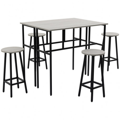 Matgrupp Bar Bord + 4 Barstolar Industriell Greige - Svart