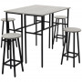 Matgrupp Bar Bord + 4 Barstolar Industriell Greige - Svart