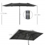 Parasoll Dubbelt med Tilt 150 x 295 x 170-214 cm Grå