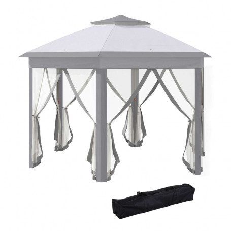 Hopfällbar Paviljong 4 x 4 m, Hexagondesign, Ventilation Tak Grå - Vit
