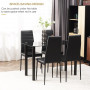 Matgrupp 4 Stolar Glasbord Svart Modern Design