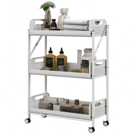 Fällbar vagn till Kök / Badrum 3 Hyllor 52,5 x 27 x 73,5 cm Metall Vit