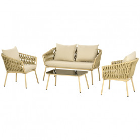 Loungeset 4 Sitis med Glasbord - Rotting Khaki