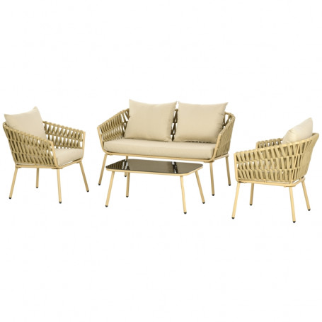 Loungeset 4 Sitis med Glasbord - Rotting Khaki