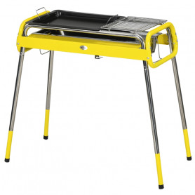 Rostfritt Kolgrill med Ställ Stor Grillyta Gul