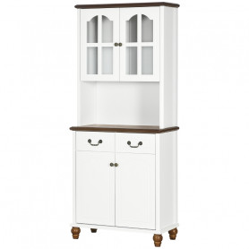 Högt Köksskåp med Vitrindörrar Retro 76 x 38 x 182 cm Vit - Brun