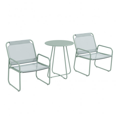 Ute Caféset 2 Stolar med Bord Ø60 cm Metall Grön