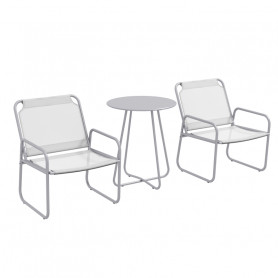 Ute Caféset 2 Stolar med Bord Ø60 cm Metall Ljusgrå