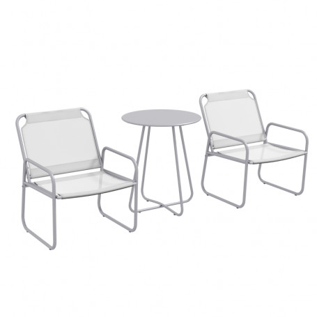 Ute Caféset 2 Stolar med Bord Ø60 cm Metall Ljusgrå
