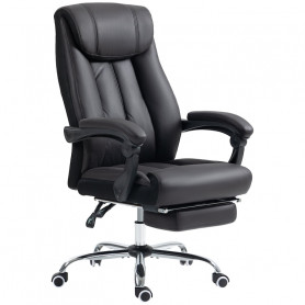 Ergonomisk Kontorsstol med Fällbar Fotstöd Läder Svart