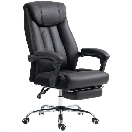 Ergonomisk Kontorsstol med Fällbar Fotstöd Läder Svart